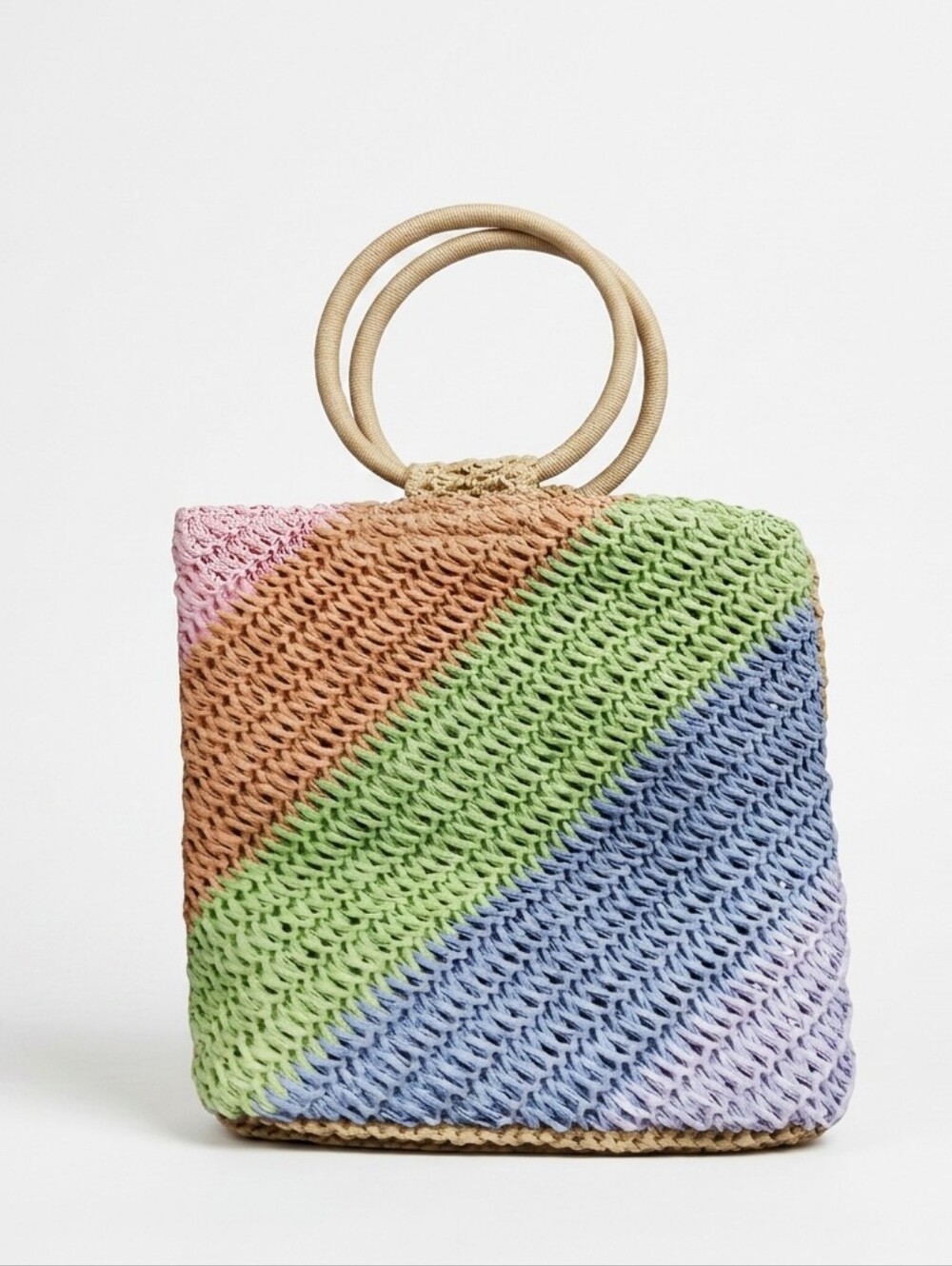 Vintage Pastel Stripe Woven Tote with Round Handles